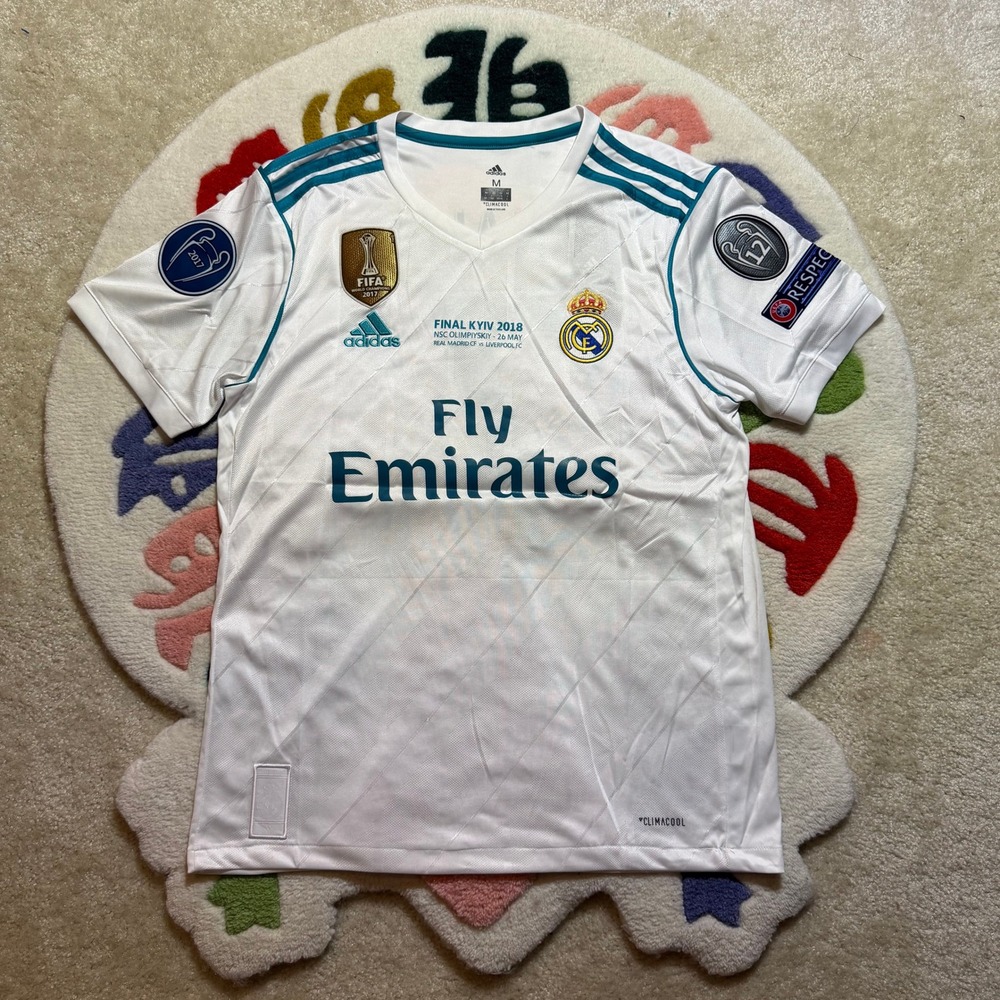 Adidas Real Madrid 2018 UCL Final Ronaldo 7 Jersey White Teal Size M